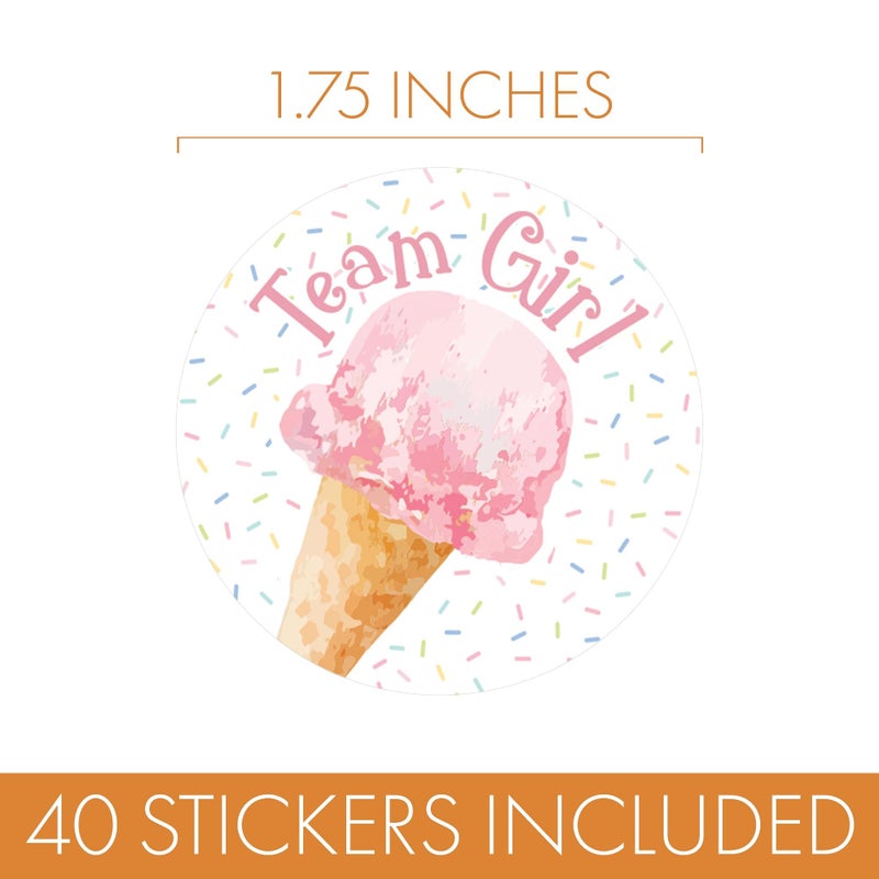 DISTINCTIVS What's The Scoop Gender Reveal Team Boy or Team Girl Stickers, Pink or Blue Ice Cream Gender Reveal Decorations - 40 Count - Image 3